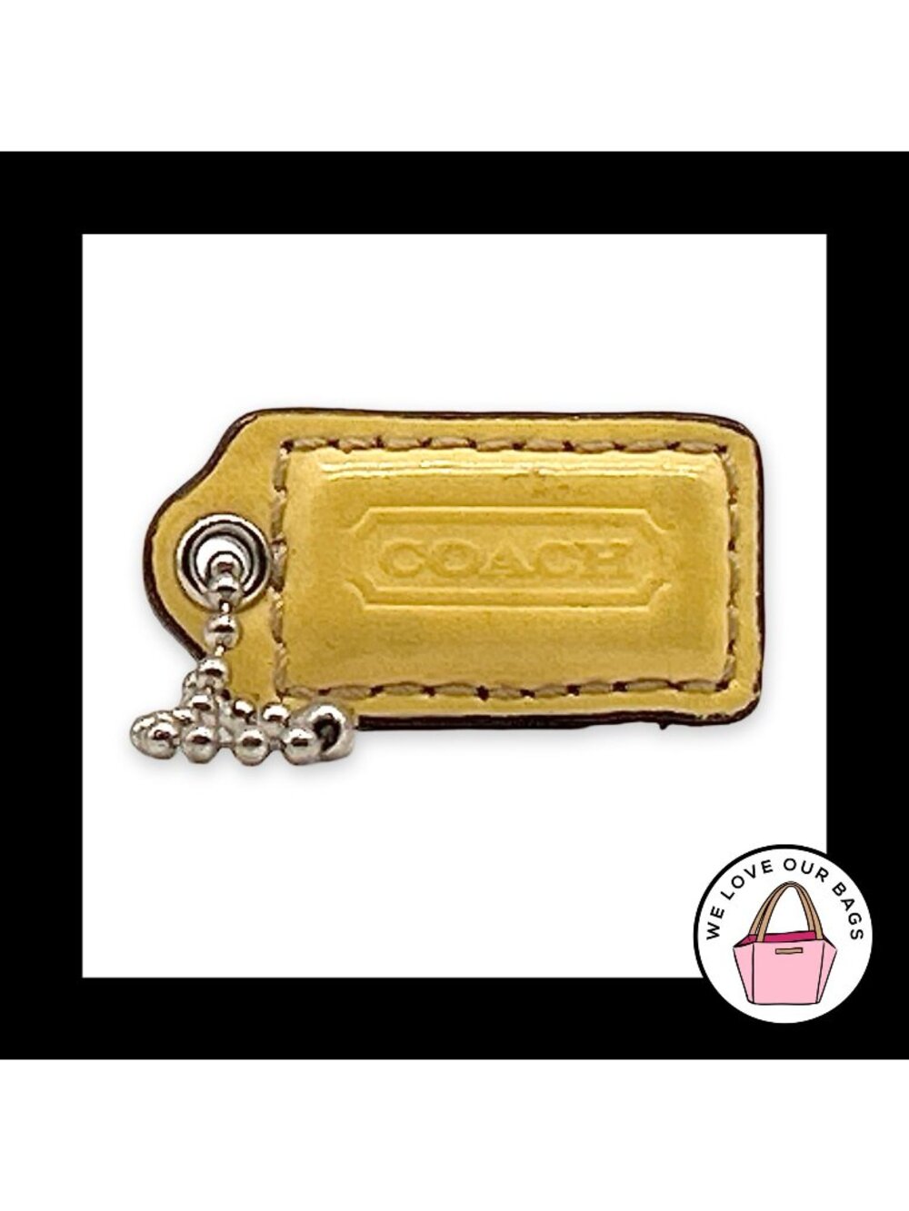 COACH HANG TAG 1.5" Yellow Polished Leather Bag Charm Keychain Fob Nickel Small
